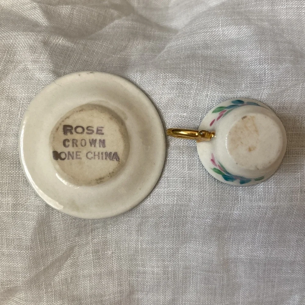 Vintage tiny cup and saucer, souvenir of Miami Beach, Rose Crown bone China